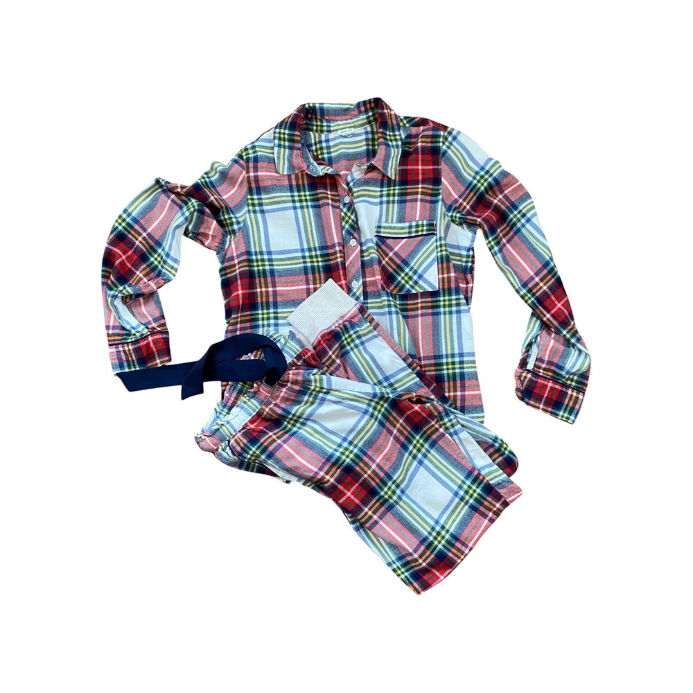 Aerie Pajama Set XS Plaid Long Sleeve Top Jogger Lounge Sleepwear Red White